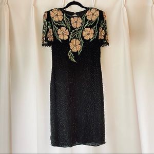 Scala Black Beaded Dress Keyhole Back NWT